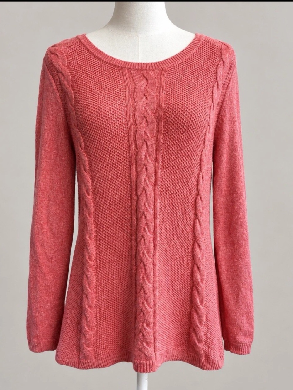 Talbots Women’s M Pink Marled Cable Knit Sweater Cotton Blend Back Zip